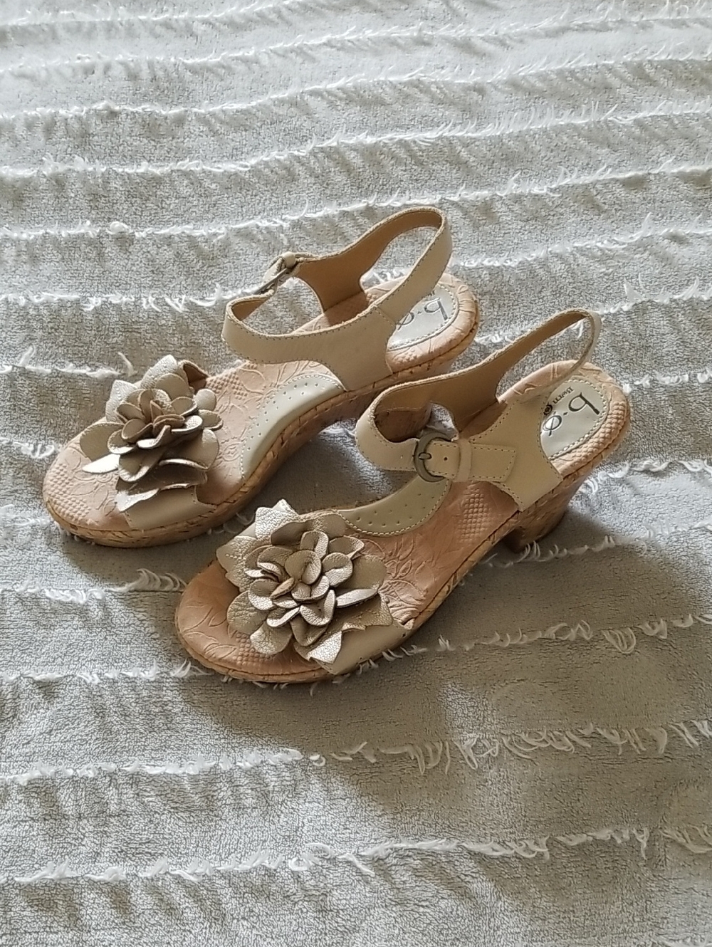 BOC Born Conncept Neutral Floral Slingback Wedge Sandals - Beige